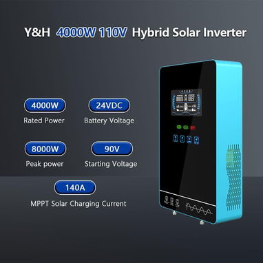 Inversor Solar Híbrido Y&H 4000W 24V a 110V Onda Pura con MPPT 140A – Pantalla Táctil y Funcionamiento Sin Batería - 3/8