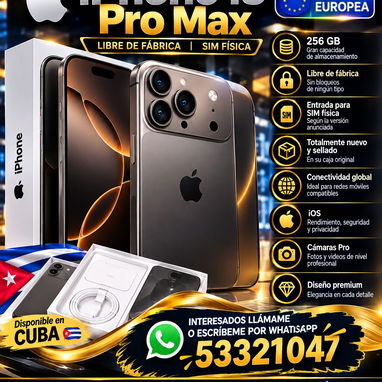 🚨🔥 ¡OFERTA EXCLUSIVA EN CUBA! 🔥🚨📱👑 iPHONE 18 PRO MAX 256 GB 👑📱🇪🇺 VERSIÓN EUROPEA📞 WhatsApp: 53321047 - 2/4