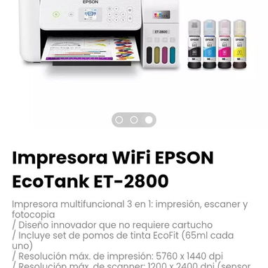 Impresora WiFi EPSON EcoTank ET-2800 Impresora multifuncional 3 en 1: impresión, escaner y fotocopia - Img 120427977