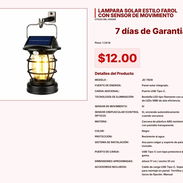 LAMPARA SOLAR ESTILO FAROL CON SENSOR DE MOVIMIENTO . - Img 57729668