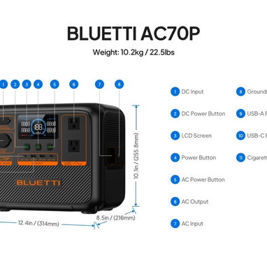 Estación de energía BLUETTI AC70P_1000W(pico 2000W) 864Wh de capacidad. - Img 123349515