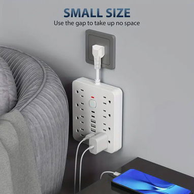 Regleta eléctrica compacta con múltiples tomas de corriente y puertos USB - 4/7