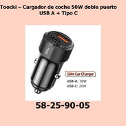 Toocki – Cargador de coche 50W doble puerto USB A + Tipo C - Img 55729480