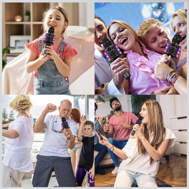 Micrófono de karaoke BONAOK para niños y adultos - micrófonos Bluetooth con luces de disco, efecto eco, altavoz incorpor - Img 118908398