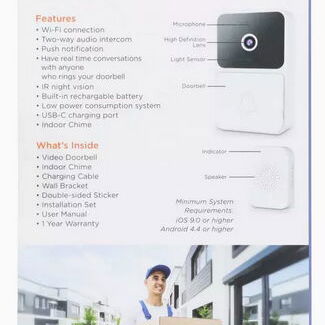 Timbre inteligente con cámara WiFi//cámara WiFi integrada e intercomunicador integrados//Auo bidireccional//Recargable - Img 104589443