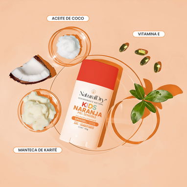 Desodorante Natural en Barra Naranja Kids Piel Sensible (Para niñas y niños) - Img 117358953