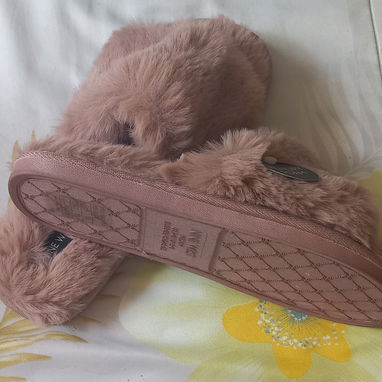 Chancletas salto de cama de terciopelo rosa palo - 3/4