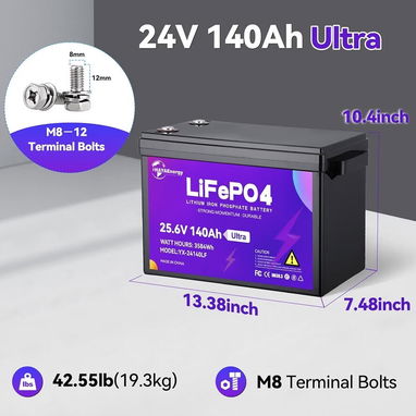 Batería de litio LiFePO4 de 24V 140AH (3.5kWh) - 2/5