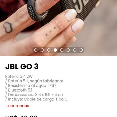 JBL GO 3. Potencia 4.2W. Batería 5H, según fabricante. Nuevo - Img 110026348