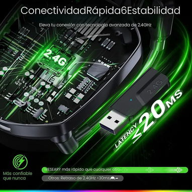 WESEARY WG1 | Auriculares Gamer Inalámbricos | 2.4ghz, bluetooth | - Img 125224495