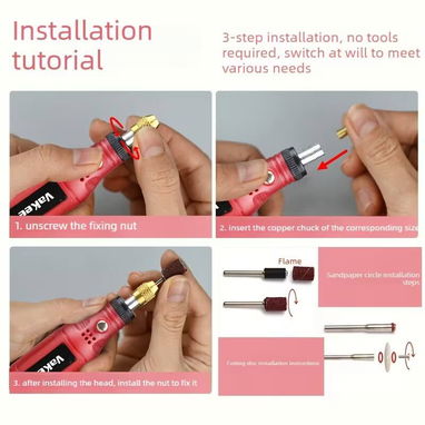 Mini Amoladora Eléctrica Vakee Recargable – Roja - 4/5