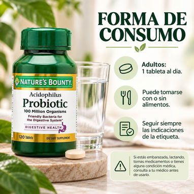 🌿 PROBIÓTICO ACIDOPHILUS DIGESTIVO — NATURE’S BOUNTY - 3/5