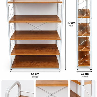 Estante organizador de metal y madera, 5 niveles / organizador multiuso - 3/3