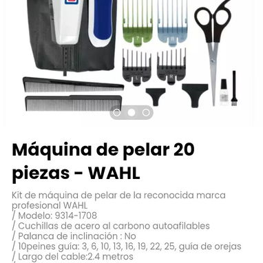 Máquina de pelar 20 piezas - WAHL. Kit de máquina de pelar de la reconocida marca profesional WAHL - 2/3