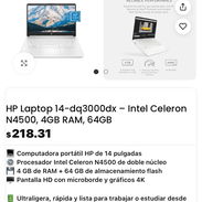 220usd Laptop Hp 14” nueva en caja 4gb ram y 64gb almacenamiento, intel celeron n4500 pantalla HD con graficos 4k Inter - Img 56366832