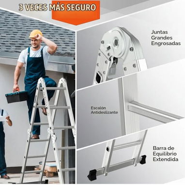 Escalera plegable Extensión de aluminio multiusos 7 en 1 escalón resistente combinación EN 131 estándar (12.5 pies)🇮🇱 - 2/9