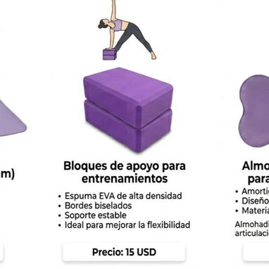 Esteras. Bloques de entrenamientos. Almohadillas de apoyo. Set completo para Yoga y Fitness. Equipaje con lo mejor. - Img 123469877