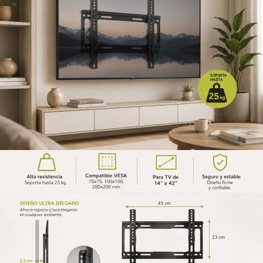 📺 Soporte Fijo para TV LED/LCD 14"–42" 💰 12 USD mensajeria por un costo adicional o recogida en Vedado - Img 125147948