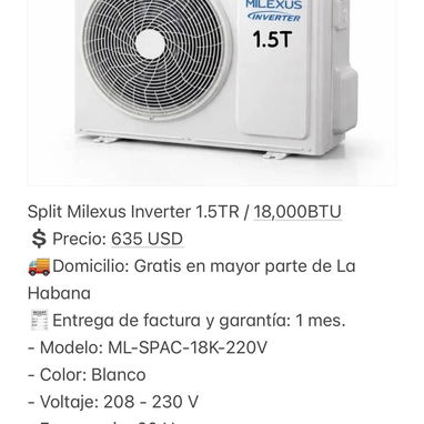 Split MILEXUS inverter de 1 y 1.5  toneladas. 220 V NUEVO. ENTREGA INMEDIATA - 2/2