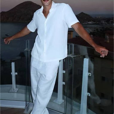 Ropa blanca, conjunto blanco de lino, camisa blanca, pantalón blanco, juegos blancos de lino para hombres - Img 105651928