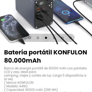 Batería portátil KONFULON 80.000mAh. Marca: KONFULON / Modelo: A49Q - 4/7