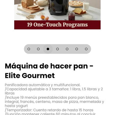Máquina de hacer pan - Elite Gourmet. Capacidad ajustable a 3 tamaños: 1 libra, 1.5 libras y 2 libras - 3/7