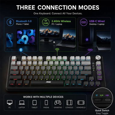 AOC GK330 | Teclado Mecánico Inalámbrico - 3/10