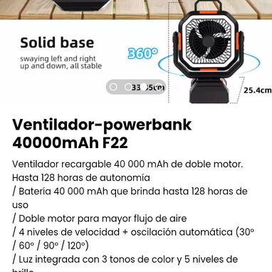 Ventilador-powerbank 40000mAh F22. Nuevo - Img 104861921