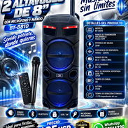 BOCINA DE 2 ALTAVOCES DE 8" CON MICROFONO Y MANDO BT-8810, ENTREGA DE FACTURA PARA SU GARANTÍA. VARIEDAD DE BOCINAS - Img 57322454
