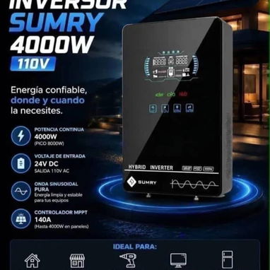 Inversor Solar SUMRY 4kw. Inversor Solar Híbrido, 4000 W, CC 24 V a CA 120 V, LCD 6.2 Pulgadas, MPPT 140A. 380 Usd - 2/8