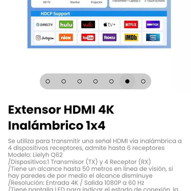 Extensor HDMI 4K Inalámbrico 1x4. Se utiliza para transmitir una señal HDMI vía inalámbrica a 4 dispositivos receptores - 6/7