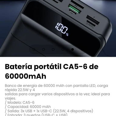 Batería portátil CA5-6 de 60000mAh. Batería: Litio-polímero - 5/6
