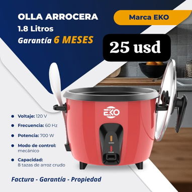 Arroceras EKO 1.8Lt colores disponibles: negro, rojo, blanco y gris - Img 120206314