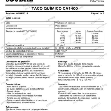 Taco químico, anclaje químico,ideal para fijar las estructuras de su panel solar,soporta hasta 1400 kg de peso - Img 116626812