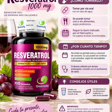 Resveratrol Suplemento Natural Salud Cardiovascular Sistema inmunologico Envejecimiento saludable Antioxidante Cerebral - 3/5