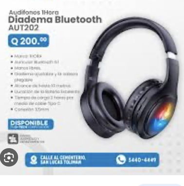 Audifonos Inalambricos de diadema Bluetooth con Microfono 1Hora. Nuevos... - Img 70055116