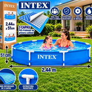 🏊♀️💦 ¡PISCINA INTEX! circular con estructura metálica y Material de 3 capas de PVC y poliéster reforzado 73 USD nueva - Img 58215433