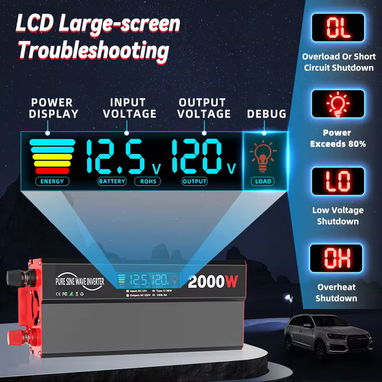 XDZWATT Inverter de onda pura 2000w(800W continios) 12v entrada a 120v 60hz - Img 102014362