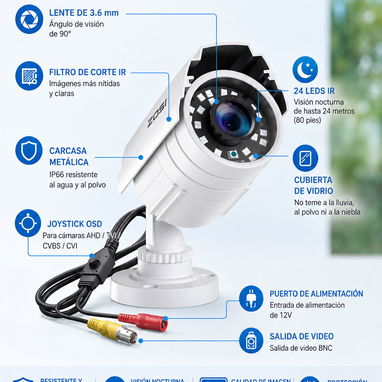 Cámara de seguridad ZOSI (SUELTA) 2MP FULL HD 1080P 🔒🌐 $28.85 - 3/9
