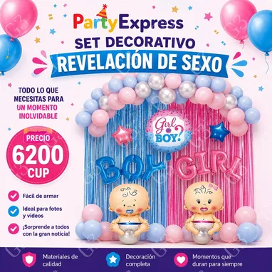 Revelación de sexo: globos con confetis, cañón de confetis, vela de humo, spray de revelación - Img 121984908