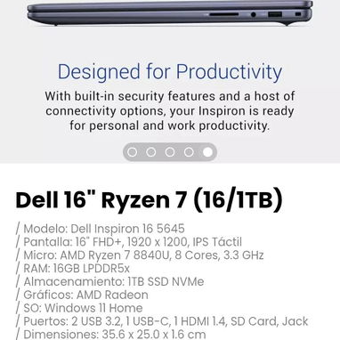Dell 16" Ryzen 7 (16/1TB). Gráficos: AMD Radeon - Img 122036602