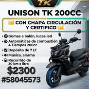 MOTO DE COMBUSTION 4 TIEMPOS UNISON TK 200cc. NUEVAS CON CHAPA, CIRCULACIÓN Y CERTIFICO EN MANO - Img 55849404