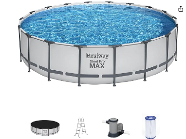 Set de piscina de marco redondo de acero Bestway, de 5.48m de diámetro por 1.22m de altura - Img main-image