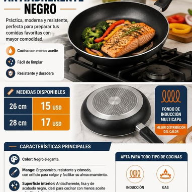 sartén antiadherente grande con tapa de vidrio templado y mango de madera, sartén ideal para cocinas de gas y eléctricas - 2/3