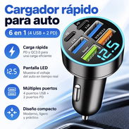 Cargador Rápido para Carro 6 en 1 USB + Tipo C PD / Voltímetro LED - Img 57878233