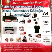 Papel de sublimacion, tamaño A4 en 12 usd o al cambio, el paquete trae 100 hojas ,100gsm, , llamar o escribir por whats - Img 58385699