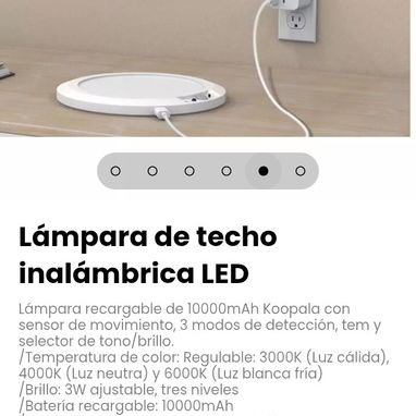 Lámpara de techo inalámbrica LED recargable de 10000mAh Koopala con sensor de movimiento - 5/6