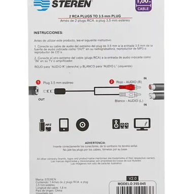 CABLE DE 2 PLUGS RCA A PLUG 3,5MM ESTEREO - Img 75208196