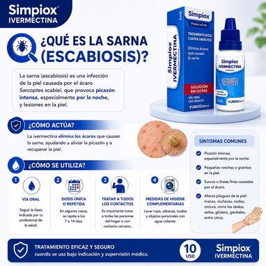 Simpiox® Ivermectina Invermectina Antiparasitario Piojos y liendres liendras Pediculosis Sarna Escabiosis - 4/6