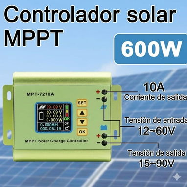 CONTROLADOR DE CARGA SOLAR MPPT 10A (600W) 🔋Sistemas de 24V, 36V, 48V, 60V y 72V. 🔄 - Img 117304994